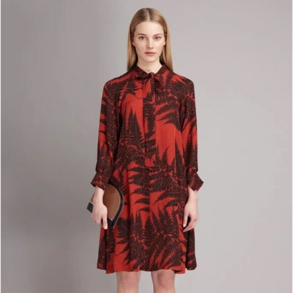 Stella McCartney 100% Silk Dress Mini Midi Pussy Bow Fern Print Runway Designer - Picture 1 of 11